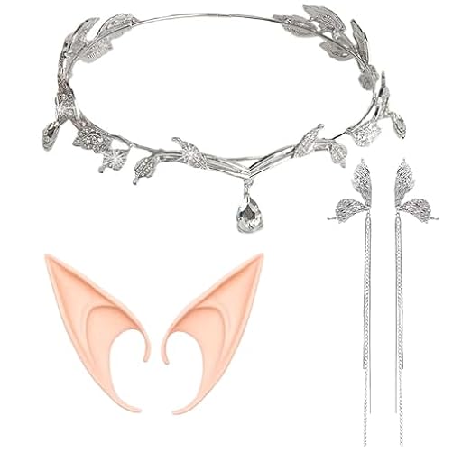 Juego de 3 Diademas Élficas de Cristal, Orejas Grandes de Elfo para Adultos & Pendientes de Ala de Ángel Plateados, Corona de Hada para Disfraz de Elfo, Cosplay, Renacimiento, Halloween | Ya disponible en tu tienda friki favorita! En mundofriki.es!