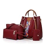 LMKIDS 4 Pcs Bags Set for Women Shoulder Bags Small Tote Handbag Crossbody Bag&Wristlet Purse Top Ha