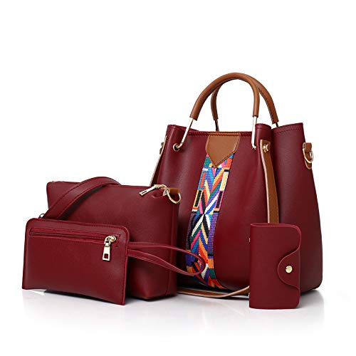Lmkids 4 Pcs Bags Set For Women Shoulder Bags Small Tote Handbag Crossbody Bag&Wristlet Purse Top Handle Pu Leather Sets Bags (Claret) #TOP4