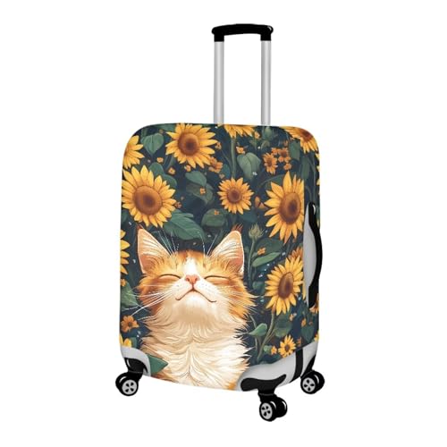 Image of Mumeson Sunflower Cat Luggage Cover for Suicase Washable Luggage Protector with Zip Closure Baggage Dust Covers Anti Scratch