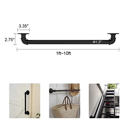 image for Hanone Wall Handrail 5ft Section for Stairs Steps -Dark Iron-Easy Inst