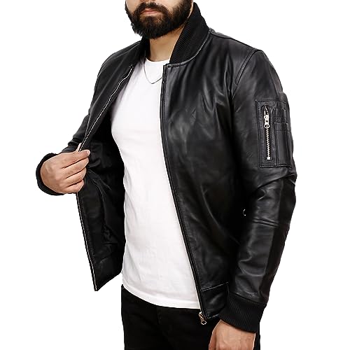 J'Jackin Black Leather Bomber Jacket Men - Premium 100% Real Lambskin Genuine Leather Bomber Jackets for Men4