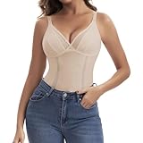 Joyshaper Damen Unterhemden mit V Ausschnitt Bauchkontrolle Shapewear Tank Top Bauchweg Body Shaper Sommer Mesh Camisole Trägertop, Beige, L