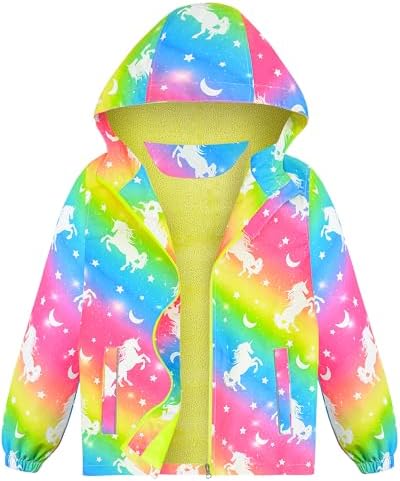 Girls Rain Jacket Waterproof Hooded Fleece Kids Raincoat Toddler ...