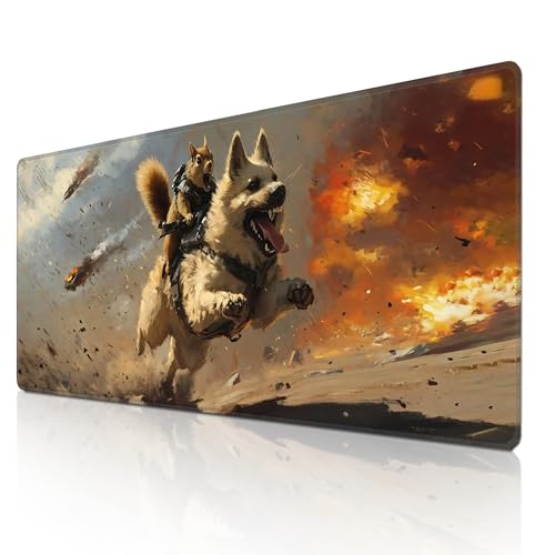 Squirrel Commando Mousepad, Battlefield Desk Mat 35.5x15.7in