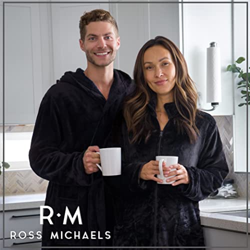 Ross Michaels Mens Robe Hooded Wrap Style - Mid Length Plush Fleece Bathrobe (Black, Large/X-Large)2