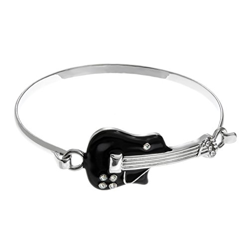 Pammyj Silvertone Black Enamel Electric Guitar Music Bangle Bracelet #TOP2