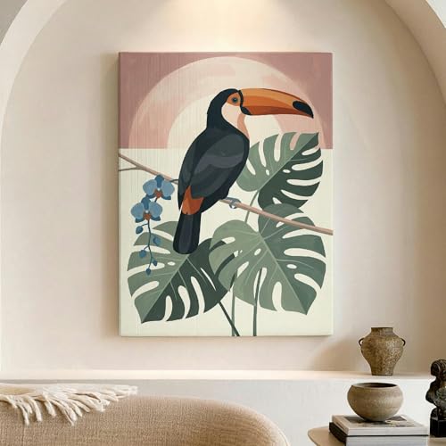 Lienzo de tucán tropical de 12x16 para decorar tu sala con un estilo moderno y fresco