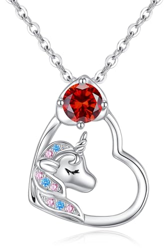 CDE Birthstone Heart Unicorn Necklaces for Women 925 Sterling Silver Cubic Zirconia Love Pendant Jewelry Birthday Christmas Graduation Gifts for Wife Ladies Girlfriend