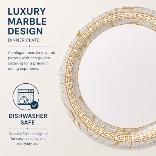 Image of Golden Fish 24 Pcs Dinner Set with Covered Donga for 6 | 6 Full Plates, 6 Quarter Plates, 6 Veg Bowls, 2 Donga with Lid & 2 Serving Spoons | Hygienic Serving Set for Home Dining & Hosting