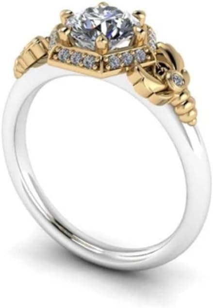 2 Ct Round Cut Diamond Art Nouveau Honey Bee Inspire Hexagonal Women's Engagement Rings Two Tone 14K Gold Plated 925 Sterling Silver Handmade Costume Jewelry Honey Bee Ring Gift For Her