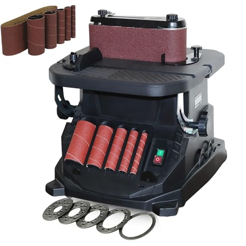 jcwwolk Lizadora De Husillo Oscilante Vertical, Herramienta De Lijado De Madera Multifuncional, con 5 Mangas De Lijado, Mesa De Inclinación De Cinturón De 0-45 °, para Trabajadores Profesionales