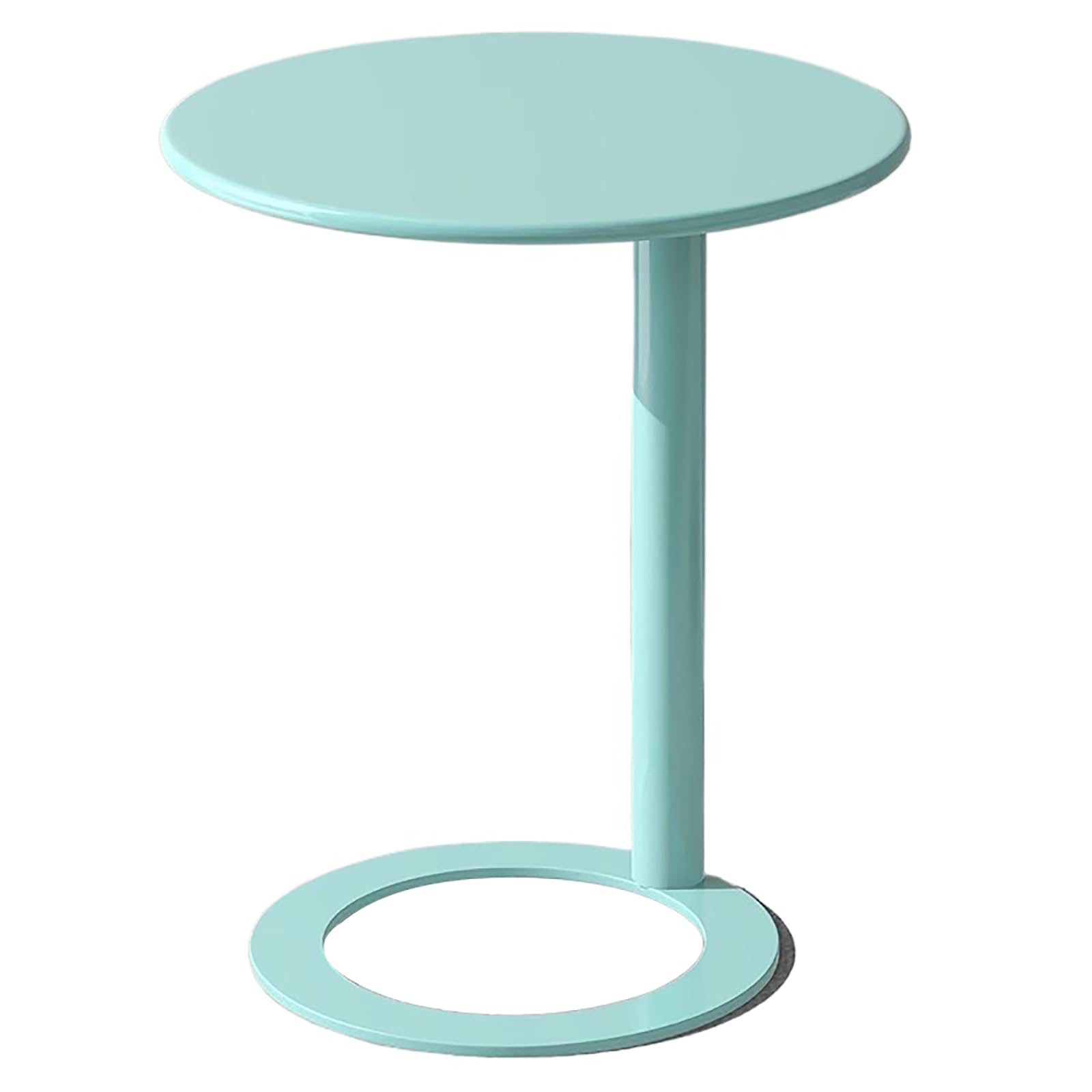 Mesa auxiliar azul en forma de C redonda para salones pequeños 60x73 cm