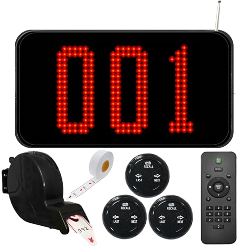 CYSSJF Queue Management System Wireless Take a Number System with 3-Digit LED Customer Waiting Display Next Call Buttons and Ticket Dispenser for Clinic Bank Restaurant Line Management