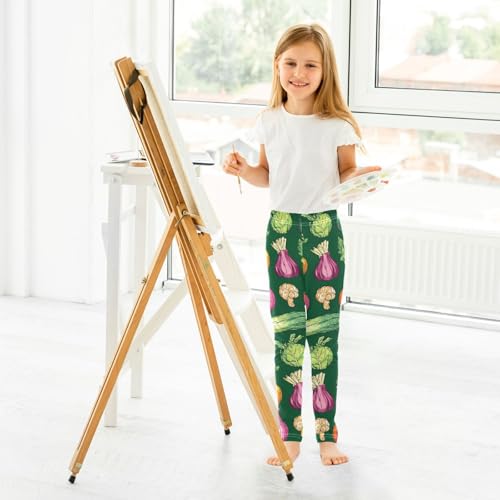 ALAZA Girls' Leggings Children's Yoga Pants Skinny Printed Dance Vegetables Green Comfortable 4T4