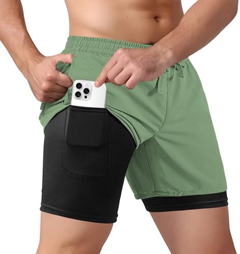 Tyzrdnac Men's 2 in 1 Athletic Quick Dry Shorts,Running Lightweight,Sweat Wicking Gym Workout Elastic Short