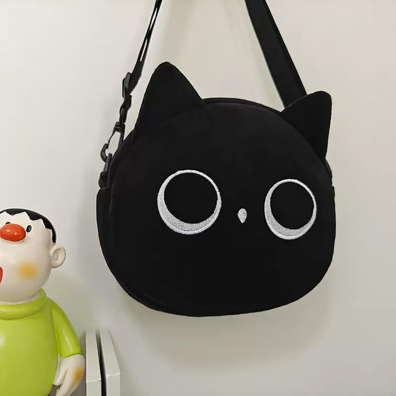 Cute Nylon Black Cat Shoulder Bag, Crossbody Bag, Novelty Purse, Kawaii Animal Purse with Zipper - Image 3