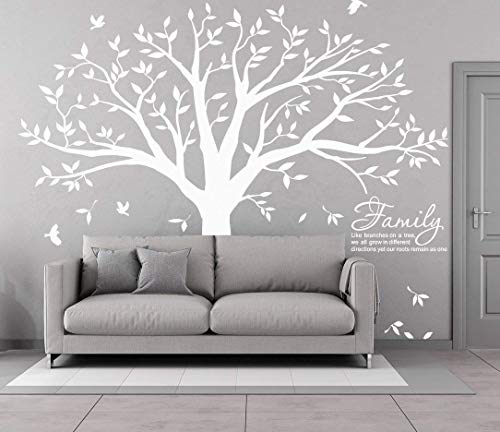 Family Tree Wall Decal Quote- Family Like Branches On A Tree Lettering Tree Wall Sticker for Bedroom Decoration (White)
