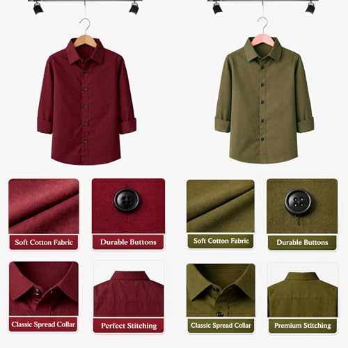Image of YYQ Pack of 2 Boys Cotton Blend Shirts - Full Sleeve Casual, Soft & Comfortable Spread Collar Shirts