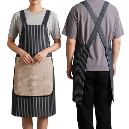 Tablier imperméable à dos croisé avec poches et serviette attachée