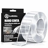 LARUKA®️Cinta Doble Cara ExtraFuerte Transparente 5 cm x 3 m x 2 mm, Adhesivo Reutilizable para Pared y Vidrio, Montaje sin Clavos, Pegado Seguro para Hogar y Bricolaje