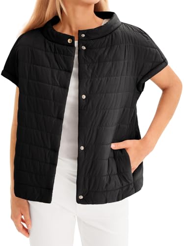 Tankaneo Womens Puffer Vest Button Up Short Sleeve Winter Jacket