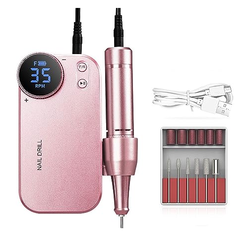JOJIDE Lima Uñas Electrica, Máquina Perforadora de uñas de 35000 RPM, Lima de uñas eléctrica for Pulido de Gel, máquina de manicura Recargable con uñas y Herramientas LCD HD(Pink)