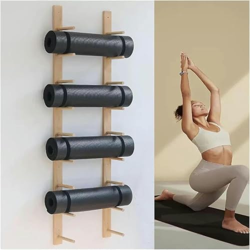 XDAWQP Estante de Almacenamiento para esterillas de Yoga, Soporte de Madera para esterillas de Yoga, Organizador de Gimnasio, Estante Colgante Multiusos Comercial para，Wood Color 9