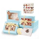 OAMCEG 30 Pack Cookie Boxes with Window, 8x6x2.5 Inch Bakery Treat Boxes for Christmas Holiday Gift Giving, Desserts, Donuts, Pastries-Blue