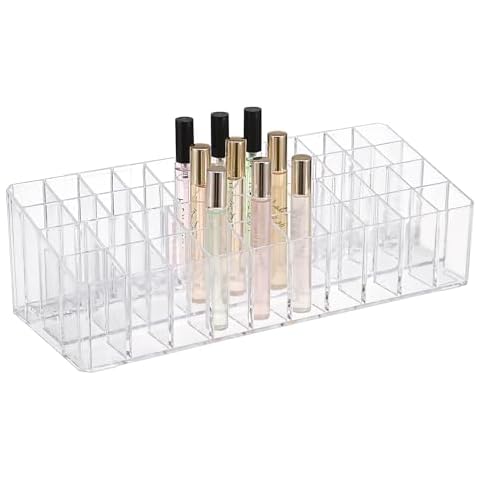 ELLDOO Rollerball Perfume Organizer, 44 Spaces Clear Acrylic Perfume Storage Holder Beauty Scent Holder, Essential Oil Storage Holder Organizer, Makeup Lipgloss Lipstick Display Case Cover