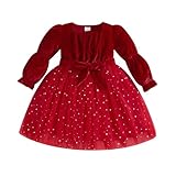  Carolilly Robe Enfant Fillette Automne Hiver en Velours à Manches Longues, Robe A-Line Casual Noël Fête Cérémonie, Rouge Paillette (18-24 Mois)