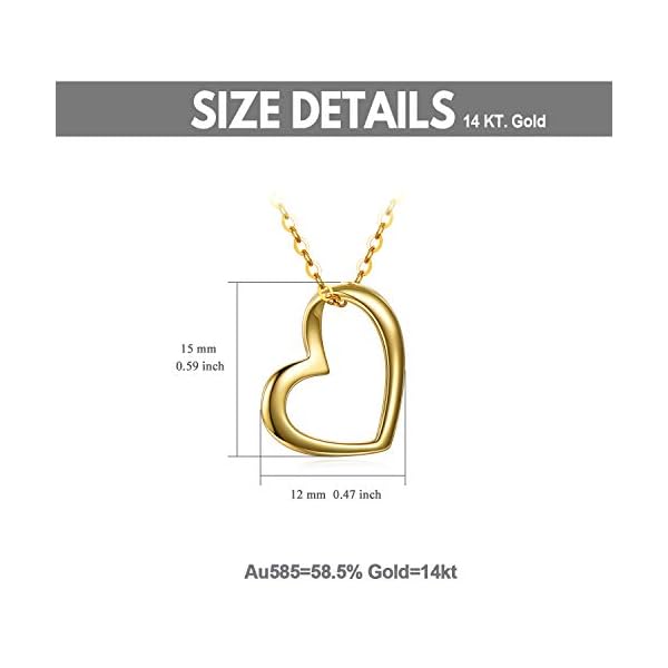 Solid 14k Gold Heart Necklace for Women, Fine Gold Love Jewelry Gifts for Wife/Mother/Girlfriend, Birthday Pesent for Her, 16+2 Inch - Image 3