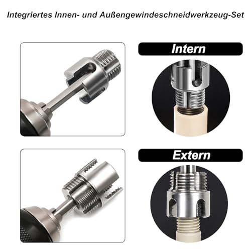 Saipor 3-tlg. PVC Gewindeschneider Set 1/2\, 3/4\ & 1\ NPT, Integriertes Werkzeug für Innen- & Außengewinde, Bohrmaschinen-kompatibler Rohrgewindeschneider mit Doppelfunktion