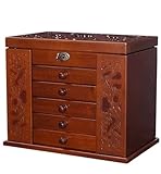 Grande boîte à bijoux avec tiroirs : comprend 5 tiroirs amovibles et 2 armoires latérales pivotantes, offrant un rangement spacieux et organisé for les colliers, bagues, boucles d'oreilles, bracelets et autres accessoires de bijoux.