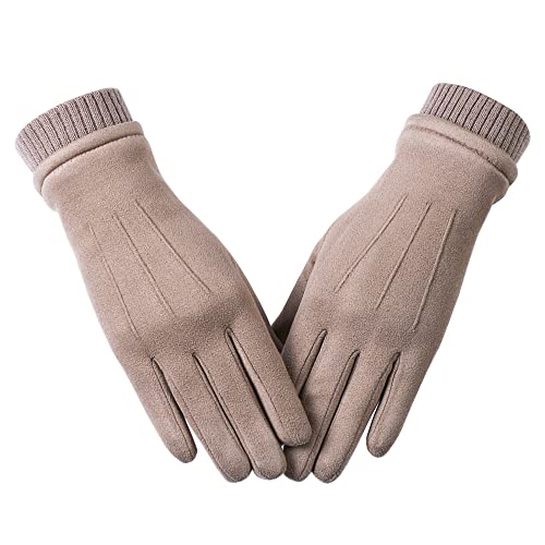 Womens Winter Suede Gloves With Touchscreen Texting Finger Wool L...