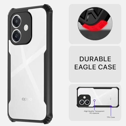 Image of Pikkme Crystal Clear Transparent Back Cover | Ultra Hyrbid | Full Camera Protection | Raised Edge | Bumper Case for Oppo A3x 5G / A3x 4G / A3 5G (Black)