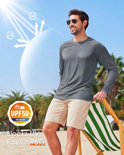 Image of Boladeci Men's UPF 50+ Sun Protection UV SPF Shirts Long Sleeve Lightweight Quick Dry Swim T-Shirts Rash Guard
