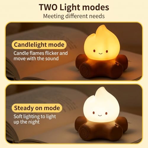 Image of ELEPHANTBOAT Night Light for Kids with 5 White Noise Sounds, Bonfire Decoration Table Lamp, Warm Dimmable Light, 800mAh Rechargeable Bedside Night Light Home Gift Desk Decor, 10.5x6.5cm