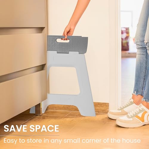 Vigar Taburete Plegable Compacto para Adultos, 40 cm Taburete Plegable Antideslizante para Casa, Dormitorio, Baño, Armario, Oficina, Soporta hasta 150 kg, Gris - imagen 2