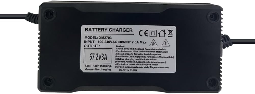 67.2V 3A Power Supply Adapter Charger for 16S 60V Lithium Li-ion Battery Pack with 3 Holes Plug Supply Cord