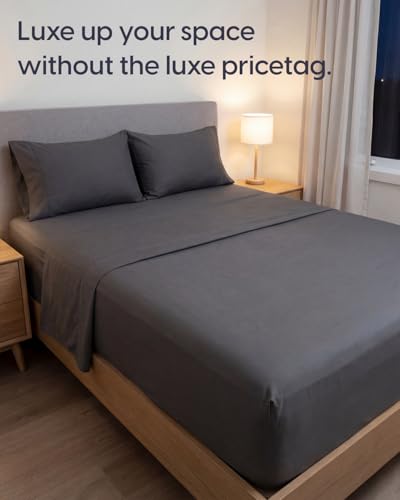Image of Sleepy Town Queen Size Bed Sheets - 4 Piece - Queen Sheet Set - Extra Soft, Comfy & Cooling - Easy Care - Shrinkage, Wrinkle & Fade Resistant - Brushed Microfiber - Deep Pocket Bed Sheets (Dark Grey)