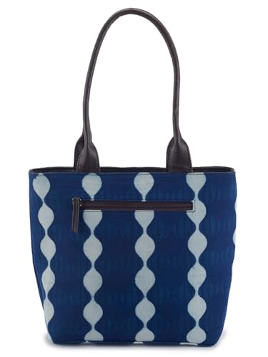 Image of NEPRI Office Pouch Tote Bag | Stylish Set of 2 Tote Bags for Women| Vegan Leather & Handblock Printed Fabric Handbag with Double Handle Shoulder Strap| Daily & Travel Use
