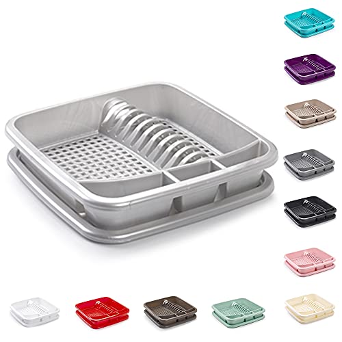 plastific Plastic Dish Drainer Plate Cutlery Rack Kitchen Sink Utensil Rust-Proof Kitchen Draining Cup Holder Cutlery Rack Cutlery and Utensils Holder (39 x 39 x 7.5cm) (Silver)