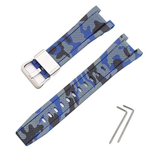 カシオ用 GST-W300 / GST-S300 / GST-W310 / GST-W330 / GST-W100用 バンド 交換バンド ベルト シリコン製 ストラップ 交換用ベルト 柔らかい スポーツ 耐衝撃 防汗(迷彩ネイビー)