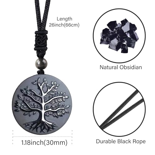 Natural Gemstone Tree of Life Black Obsidian/Golden Obsidian Pendant Necklace for Male and Female Necklace2