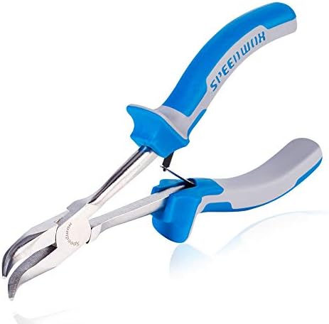 SPEEDWOX Long Reach Bent Nose Pliers 6 Inches 45 Degree Curved Mini Chain Nose Smooth Tapered Jaws Precision Fine Pliers for Hard to Reach Narrow Spaces High Leverage Reduce Efforts Non-Slip Handle
