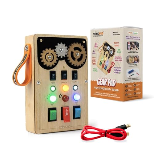 Image of Gear-Pad (Non-Motorised) Rechargable | Montessori Busy Board by Thinkwud, BIS Certified, Wooden Toy for Toddlers Kids 1-6Years, Fine Motor Skill Development, Screen-Free Activity Board, Birthday Gift