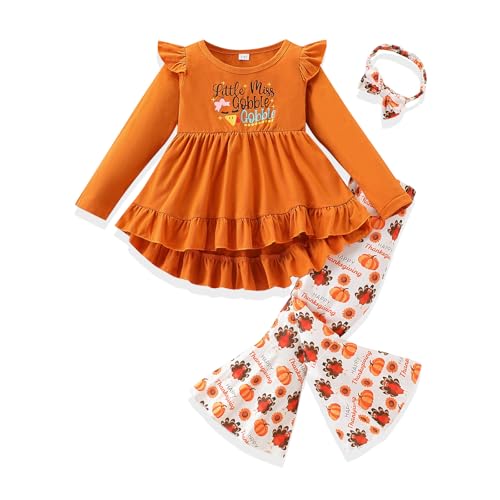 Image of Toddler Girl Clothes Ruffle Long Sleeve Heart Print Tops and Pants 2PC Little Girl Winter Outfits Size (4-7T)