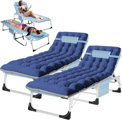 H&ZT Folding Lounge Chair with Face Opening, Blue Cushion