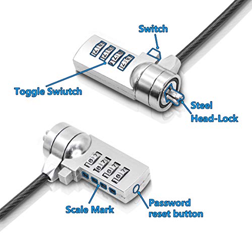 Yacsejao Laptop Lock 1.8M Laptop Cable Lock Hardware Security Cable Lock Anti Theft，Notebook/Laptop Combination Lock Security Cable,For Laptops, Other Devices With Lock Slot #TOP3